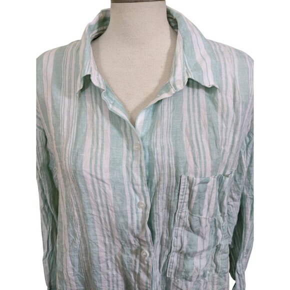 Lemlem by Liya Kebede X H&M Linen Stripe Shirt Womens Size XL Long Sleeve Button - Picture 2 of 7